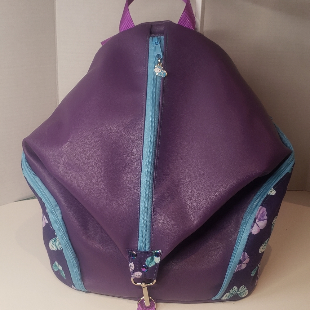 Handmade Purple Faux Leather, and Blue Women's Backpack.